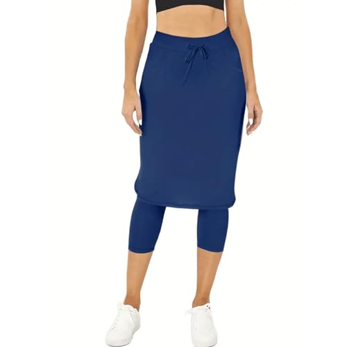 Pantalones deportivos para mujer, con cordón, de algodón, holgados, con cintura elástica, de lino, con bolsillos, para nadar, azul, L