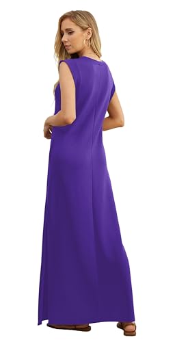 Image of GRECERELLE 2026 Women Year-Round Casual Round Neck Loose Split Wrinkle-Free Long Maxi Vacation Dress with Pockets (XXS-4XL)