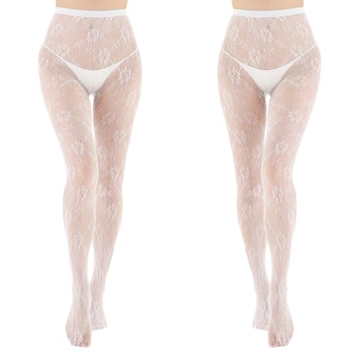 Image of 2 Pairs Lace Patterned Tights Fishnet Floral Stockings Small Hole Pattern Leggings Tights Net Pantyhose