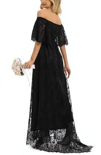 Image of HOYISHION Women's Off The Shoulder Floral Lace Maxi Dress White Bridesmaid Wedding Party Maternity Photoshoot Long Dresses