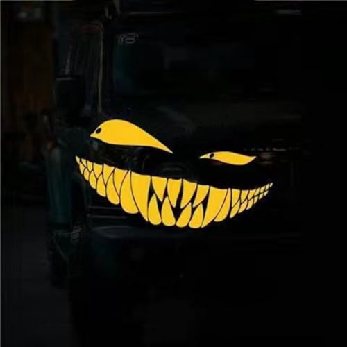 Image of Reflective Sticker for Car Vinyl Racing Oblique Eyes Bad Smile Decal for Golf Cart Off-Road Vehicles Motorcycles Bike Skateboard DIY Decoration, 1Set 6.3in, Yellow