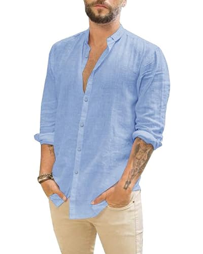 NEMXCE Leinenhemd Herren Langarm Leinen Hemden Freizeithemden Businesshemd...