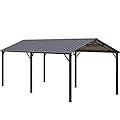 Carport Car Port Metal Canopy 10x20 ft Heavy Duty for Snow, Portable Garage Kit Shed Tent Shelter Metal Frame All Weather Outdoor for Boat with Anti-Leak Seam Taped, Dark Grey, Sophia & William