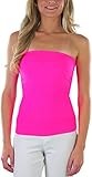 ToBeInStyle Women's Seamless Bandeau Tube Top Ribbed Without Pad - Hot Pink - One Size