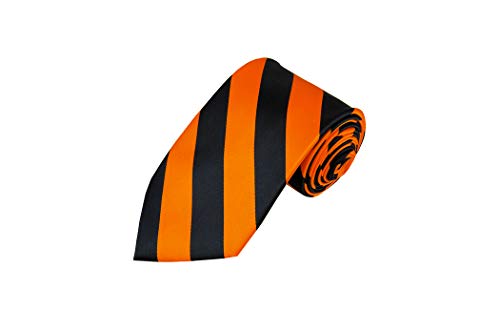 Romario Manzini Standard collegiate Stripe Woven Tie (Black and Orange)