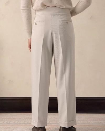 Men's Comfortable & Versatile High - Waisted Pleated Cotton Trousers for Autumn & Winter, White(34W×34L)3
