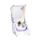 gagalu boîte à remontoir automatique à double montre en bois, avec lumière led bleue, peinture artisanale verte ou blanche, moteur silencieux, convient aux montres pour femmes e