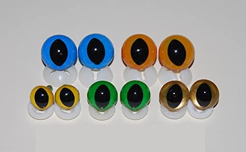 Pack of 25 Pairs - Yellow Cat Eyes with Plastic Backs - 12mm - Safety Eyes for Soft Toy or Teddy Bear Making