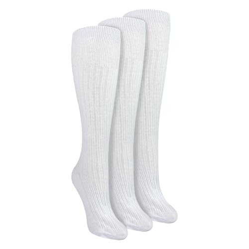 Sock Snob 3 Pairs 100% Cotton Knee High Socks For Women Breathable Extra Soft Long Socks (4-8, White)