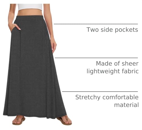 Image of Womens Maxi A-line Long Skirt Casual 2026 Elastic High Waist Flowy Skirts with Pockets