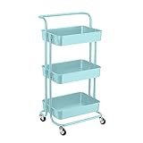 キッチンワゴン 3段 3層ローリングカート 収納ラック 収納カート アイランド キャスター付き ワゴン 大容量 組立簡単 60kg耐荷重 (ミント)