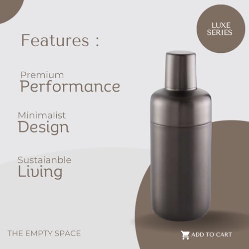 Image of THE Empty Space Full Bar Set - Cocktail Shaker, Ice Bucket, Wine Cooler, Peg Measurer. Home Bar Accessories Made of Stainless Steel in Nickle Finish with Acai Wood. Perfect Bartending Kit
