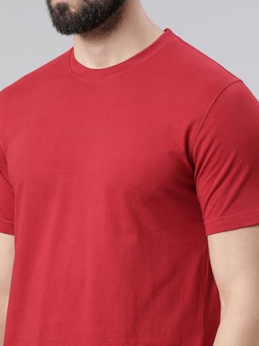 Image of Veirdo Regular Fit Half Sleeves Round Neck Solid Pure Cotton T-Shirt for Men (Available in White, Black, Swan White, Mustard, Maroon, Green, Lilac, Navy, Red Color)