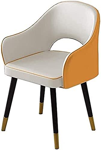 SJIALEN 1 Pcs Modern Kitchen Chair, Metal Legs Living Room Chairs PU Leather High Back Padded Soft Seat Dining Chairs Kitchen Chair (Color : White Yellow, Size : 48x42x81cm)