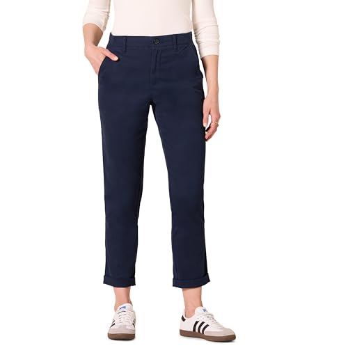 Amazon Essentials Women's High-Rise Regular-Fit Ankle-Length Tapered-Leg Khaki Pant, Navy, 12