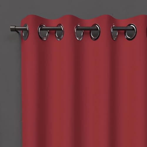 Soleil d'ocre Cortina con Ojales Blackout, Rojo, 140 x 250 cm