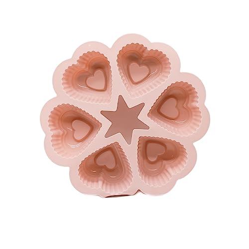 inki Herz Kuchenform Muffinform Muffinblech, 6-Kavität 3D Liebesherz Silikon Backformen, Antihaftbeschichtet, Silikonform in Herzform, Muffin Backform, für Seife,Schokolade,Gelee,Cupcake (Rosa)