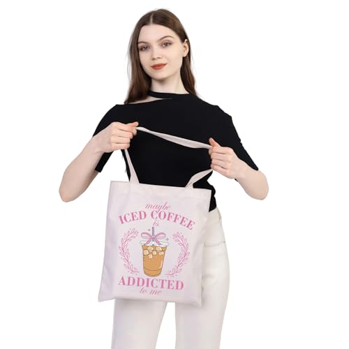 WSNANG Iced Coffee Gift Iced Coffee Lover Canvas Tote Bag Iced Coffee Shopping Bag Iced Coffee Drinker Travel Shoulder Bag4