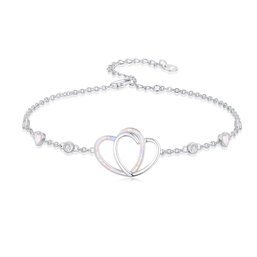 Image of WINNICACA 925 Sterling Silver Anklets for Women Adjustable Beaded Butterfly Opal Anklet Bracelet Foot Chains Jewelry Gifts for Women Beach Birthday Christmas Gift