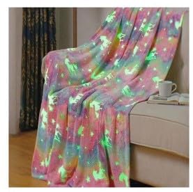 Glow in The Dark Throw Blanket,Super Soft Cozy Furry Plush Fleece Blanket Decorated with Stars and Words of Healing, Birthday Gift for Girls Boys Kids Teens Grandkids Toddler 180 * 150 PINK