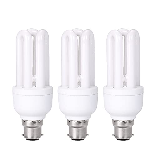 Bombillas Fluocompactas B22, paquete de 3 bombillas de ahorro de energía CFL 11W = 60W, bombillas de luz diurna 6400K, 660 lúmenes, 230 V, B4U