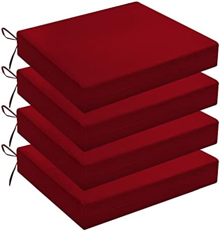 Wellsin Outdoor Chair Cushions for Patio Furniture - Patio Chair Cushions Set of 4 - Waterproof Square Corner Outdoor Seat Cushions 18.5"X16"X3", Burgundy