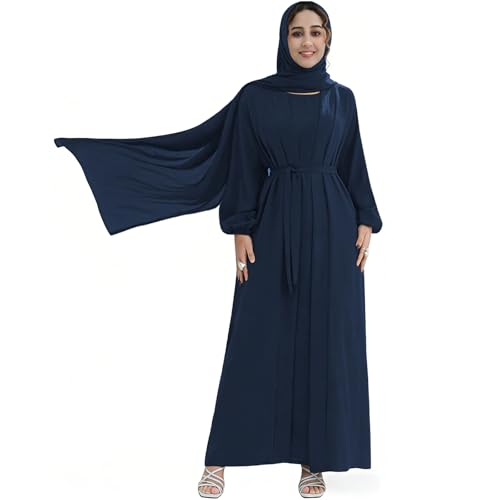 Image of Women's Muslim Dress Two Pieces Set Islamic Prayer Abaya Modest Solid Color Muslim Outfits