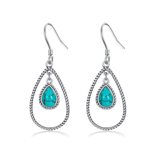 Boucles d'oreilles turquoise femme argent sterling goutte amérindienne