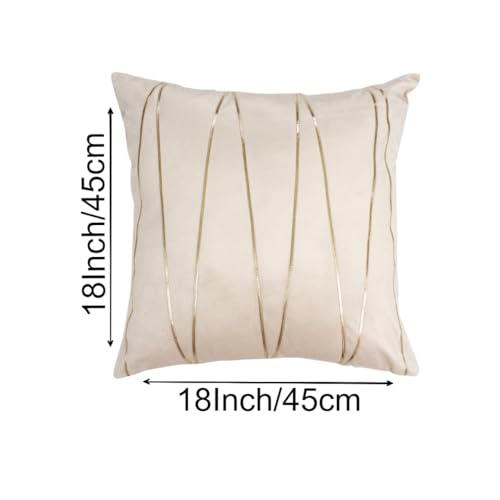 Image of Amazon Brand - Umi Gold Leather Striped Pack of 2 Throw Pillow Covers Velvet Decorative Cushion Covers Cases for Sofa Bedroom Livingroom Car 18 x 18 in Beige Color