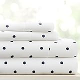 Linen Market 4 Piece Queen Sheet Set - Breathable, Double-Brushed Patterned Cooling Sheets – Oeko-TEX Certified Ultra Soft & Wrinkle-Free 16' Deep-Pocket Queen Sheets - Easy Care Dots Navy