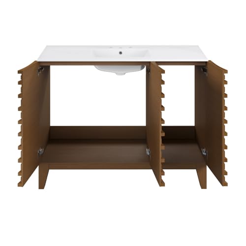 Image of Swiss Madison Cascade 48 in. Brown Oak Bathroom Vanity with White, 3-Hole Ceramic Sink Top