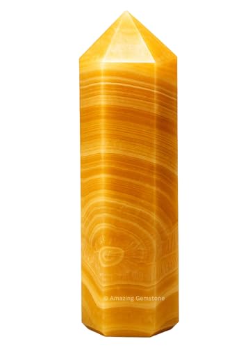 Image of Amazing Gemstone Large Yellow Calcite Crystal Towers ~ Natural Healing Crystal Point Obelisk for Reiki Healing and Crystal Grid (5.5 to 6 INCH)