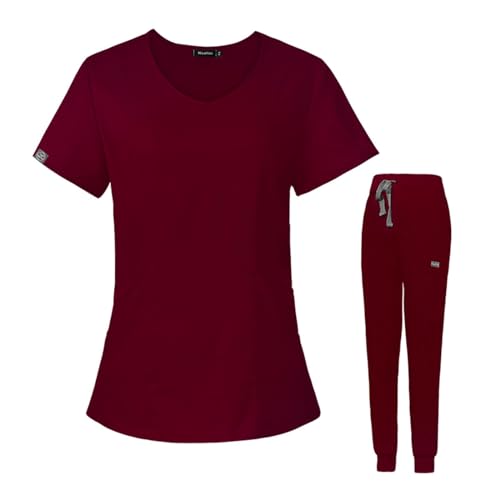 Qianly Conjunto de Uniformes de Enfermagem para Cuidados Médicos, Vinho, eu