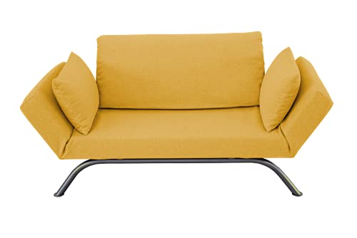 EVERGREENWEB – Canapé lit 2 places moderne design scandinave couleur jaune accoudoirs réglables avec coussins, matelas Waterfoam 80 x 200 cm idéal pour...