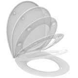 Ideal Standard - Eurovit, Copriwater universale originale con chiusura rallentata, Sedile WC ovale sottile a sandwich, Tavoletta wc con fissaggio inferiore regolabile, Duroplast, E131801, Bianco