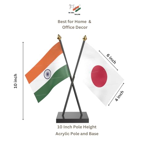 Image of The Flag Company Country Cross Table Desk Flags on Acrylic Base with Poles (Length: 10 inches) | Use for Home & Office,Conference (Japan)