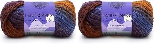 Image of Lion Brand Landscapes Yarn - Multicolor for Knitting & Crocheting, Mountain Range, Blue & Brown, 441 Foot (Pack of 2)