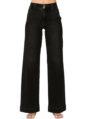 Astylish Wide Leg Pants Woman High Waisted Straight Jeans,Black,Size 8