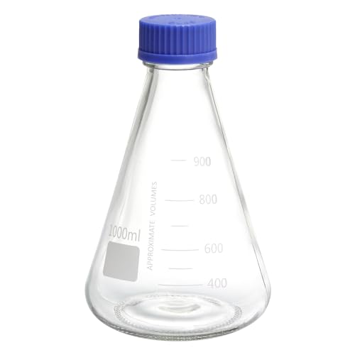 PATIKIL Erlenmeyer Flask, 1000ml Narrow Mouth Graduated Flasks with Screw Cap Borosilicate Glass Flasks with Printed Graduation for Lab, Experiment, Chemistry, Science Study