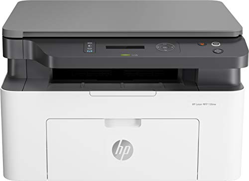 HP Laser MFP 136nw, Wireless, Print, Copy, Scan, 40-Sheet ADF, Ethernet, Hi-Speed USB 2.0, Up to 21 ppm, 150-sheet Input Tray, 100-sheet Output Tray, 10,000-page Duty Cycle, Black and White, 4ZB87A