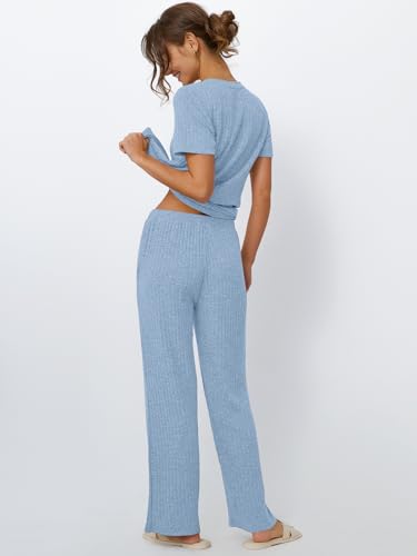 Image of LILLUSORY Womens Lounge Sets 2 Piece Matching Travel Outfits | Lightweight Ribbed 2 Piece Set, Breathable, Stretchy, Wrinkle-Resistant, Travel Ready, Versatile