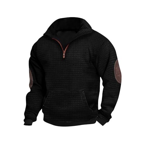 Muscularfit Sweatshirts for Men No Hood Long Sleeve Waffle Stand Collar Pullover Casual Quarter-Zip Lightweight Tee Shirts
