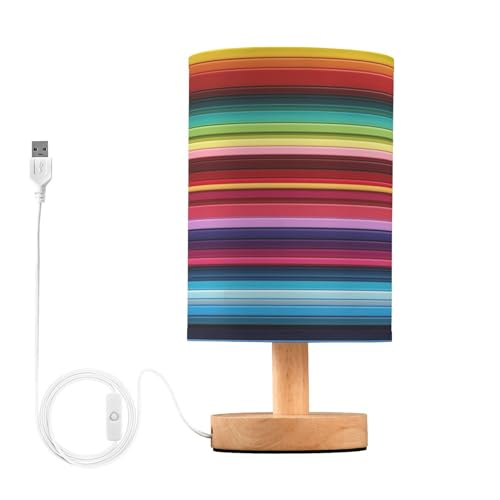 SDMKA Mexican Striped Bedside Table Lamp for Bedroom, Minimalist Nightstand Lamp with Round Fabric Shade for Living Room, Office, No Bulb Required