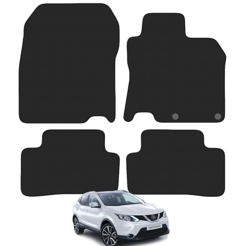 car mats for Qashqai 2014 to 2021 4 Piece Set With 2 Clips Car Mats UK-Made Tailored Fit Carpet Floor Mats Full Coverage Compatible Accessory Black Trim
