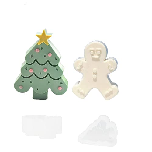Soap Molds Silicone Shapes Christmas- Mold Christmas Tree Gingerbread Man Mold For Chocolate, Candy, Polymer Clay,Cake Decoration, Candle Mold,Resin Mold, Plaster Mould (pine&gingerbread man mold)
