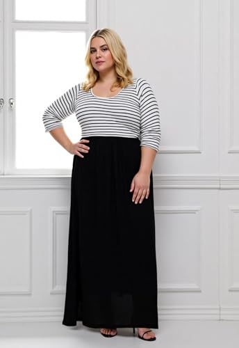 Image of Nemidor Women Plus Size Casual Maxi Dress Long Fall Pockets | Size 14-26 plus, elastic waist, long sleeve, round neck, loose, boho, curvy, winter, wedding, daily, vacation, work, holiday