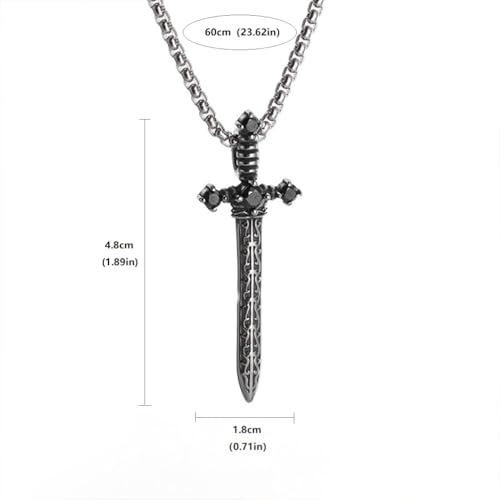 Gothic Silver Black Sword Pendant Necklace, Unique Non Tarnish Silver Plated Sword Choker Necklace Trendy Halloween Christmas Grunge Necklaces for Women Men3