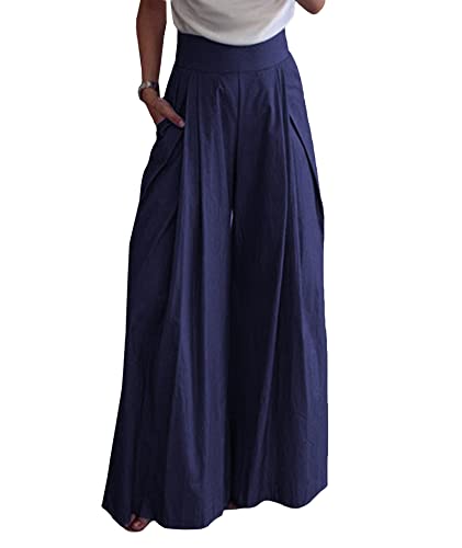 SOMTHRON Women's Casual High Waist Wide Leg Long Palazzo Pants Flared Flowy Loose Fit Work Office Trousers