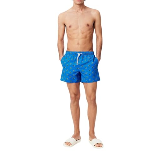 Lacoste Men's Crocodile Print Swim Trunks, Gipsy Blue & Multicolor, X-Large