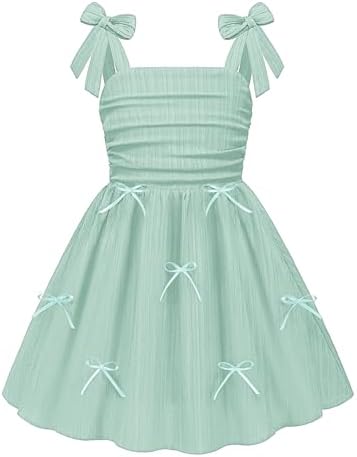 Arshiner Girls Dresses Ruched Smocked Back Spaghetti Strap Bow Su...